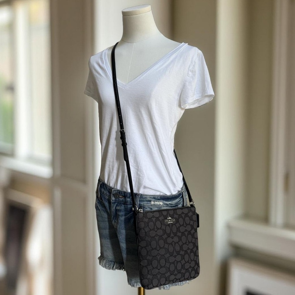 Authentic Coach Charcoal Black Signature Jacquard Crossbody Bag - Picture 14 of 14